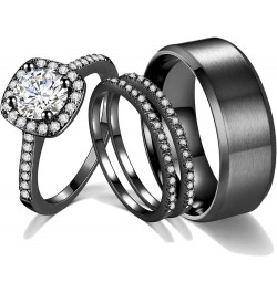 CEJUG 2Ct 18k Black Gold Wedding Ring Sets for Women and Men Hers His Titanium Bands Stainless Steel Couple Rings Cz Women's ...