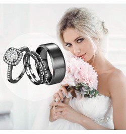 CEJUG 2Ct 18k Black Gold Wedding Ring Sets for Women and Men Hers His Titanium Bands Stainless Steel Couple Rings Cz Women's ...