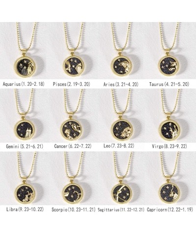 Zodiac Coin Embossed Necklace Graduation Gifts for Her Disc 12 Constellation Astrology Horoscope 14K Gold Plated Crystal Roun...