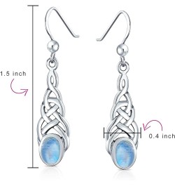 Choose Your Gemstone Sterling Silver Celtic Knot Linear Drop Earrings Design Oval Shape Jewelry for Women Girls Gifts Fish Ho...