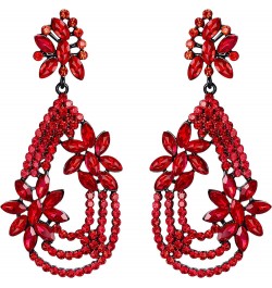 Women's Elegant Layer Crystal Rhinestone Marquise Flower Chandelier Dangle Earrings for Wedding Party Prom Ruby Color Black-t...