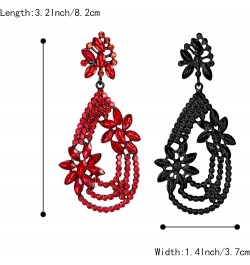 Women's Elegant Layer Crystal Rhinestone Marquise Flower Chandelier Dangle Earrings for Wedding Party Prom Ruby Color Black-t...