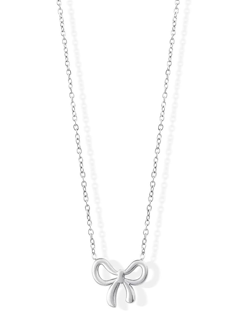 14K Gold Plated Bow Necklace Silver Gold Necklace for Women silver bow 1 $9.98 Necklaces