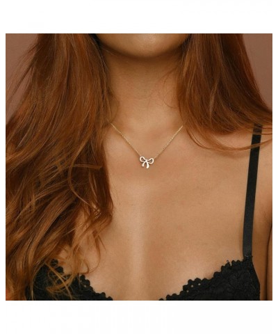 14K Gold Plated Bow Necklace Silver Gold Necklace for Women silver bow 1 $9.98 Necklaces