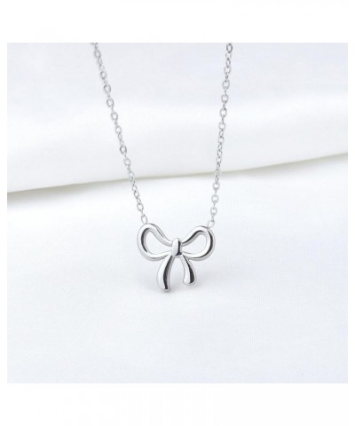 14K Gold Plated Bow Necklace Silver Gold Necklace for Women silver bow 1 $9.98 Necklaces