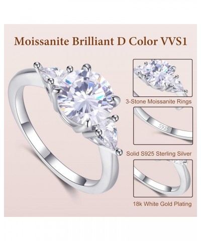 1.5/2/3CT Moissanite Engagement Rings for Women,Women's Three/Multi Stone Engagement Promise Ring in 925 Sterling Silver with...