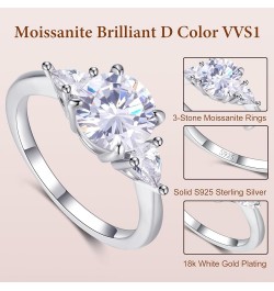 1.5/2/3CT Moissanite Engagement Rings for Women,Women's Three/Multi Stone Engagement Promise Ring in 925 Sterling Silver with...