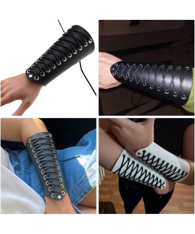 Unisex Faux Leather Gauntlet Wristband Punk Gothic Rock Bracelet Lace Up Bandage Wide Arm Armor Cuff White $12.99 Bracelets