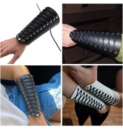 Unisex Faux Leather Gauntlet Wristband Punk Gothic Rock Bracelet Lace Up Bandage Wide Arm Armor Cuff White $12.99 Bracelets