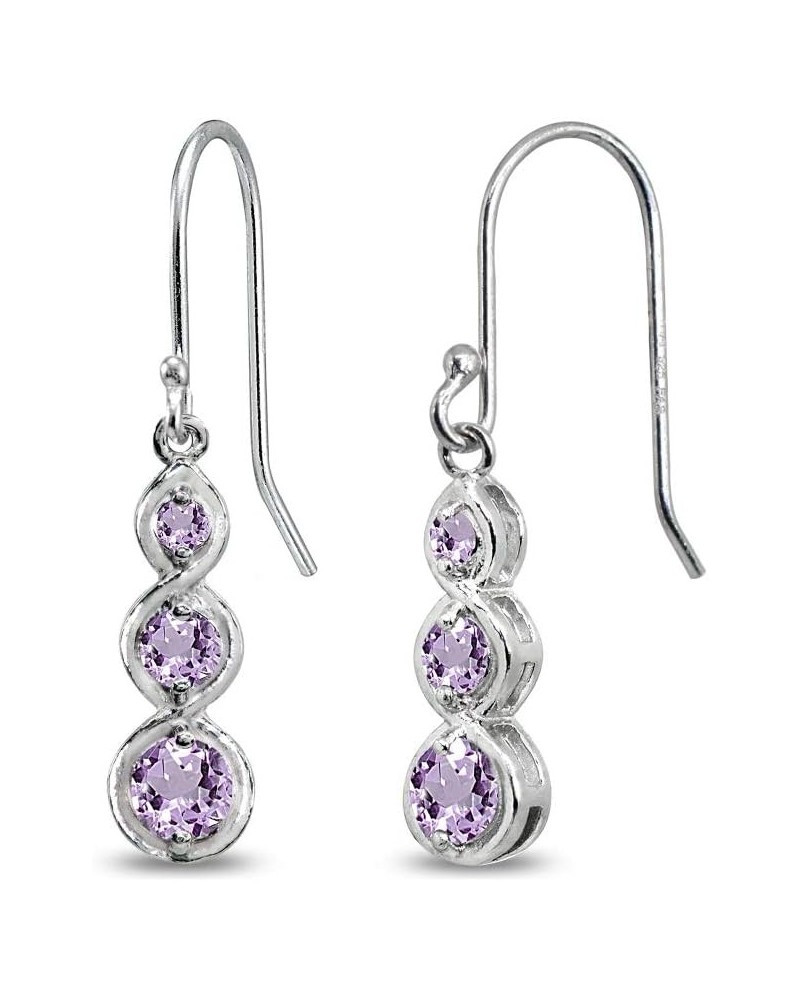 Sterling Silver Genuine or Synthetic Gemstone Round Three Stone Journey Infinity Dangle Earrings February - Amethyst $18.80 E...