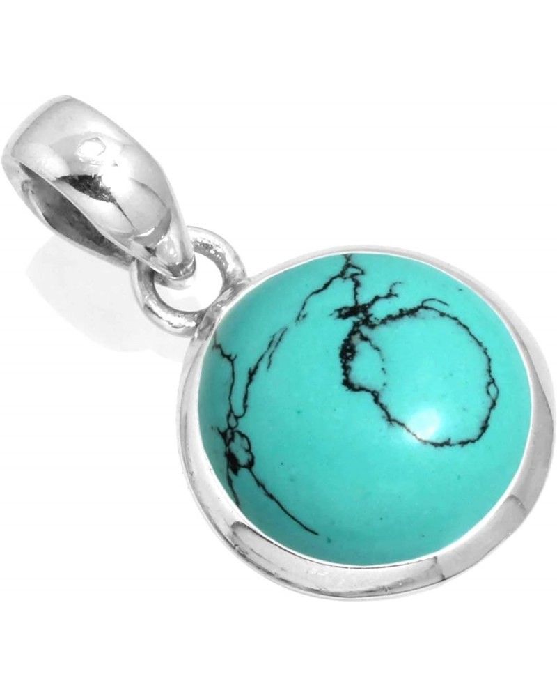 925 Sterling Silver Statement Pendant for Women 12 MM Round Gemstone Handmade Jewelry for Gift (99520_P) Turquoise $18.54 Nec...