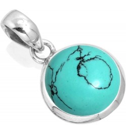 925 Sterling Silver Statement Pendant for Women 12 MM Round Gemstone Handmade Jewelry for Gift (99520_P) Turquoise $18.54 Nec...