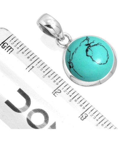 925 Sterling Silver Statement Pendant for Women 12 MM Round Gemstone Handmade Jewelry for Gift (99520_P) Turquoise $18.54 Nec...