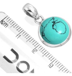 925 Sterling Silver Statement Pendant for Women 12 MM Round Gemstone Handmade Jewelry for Gift (99520_P) Turquoise $18.54 Nec...