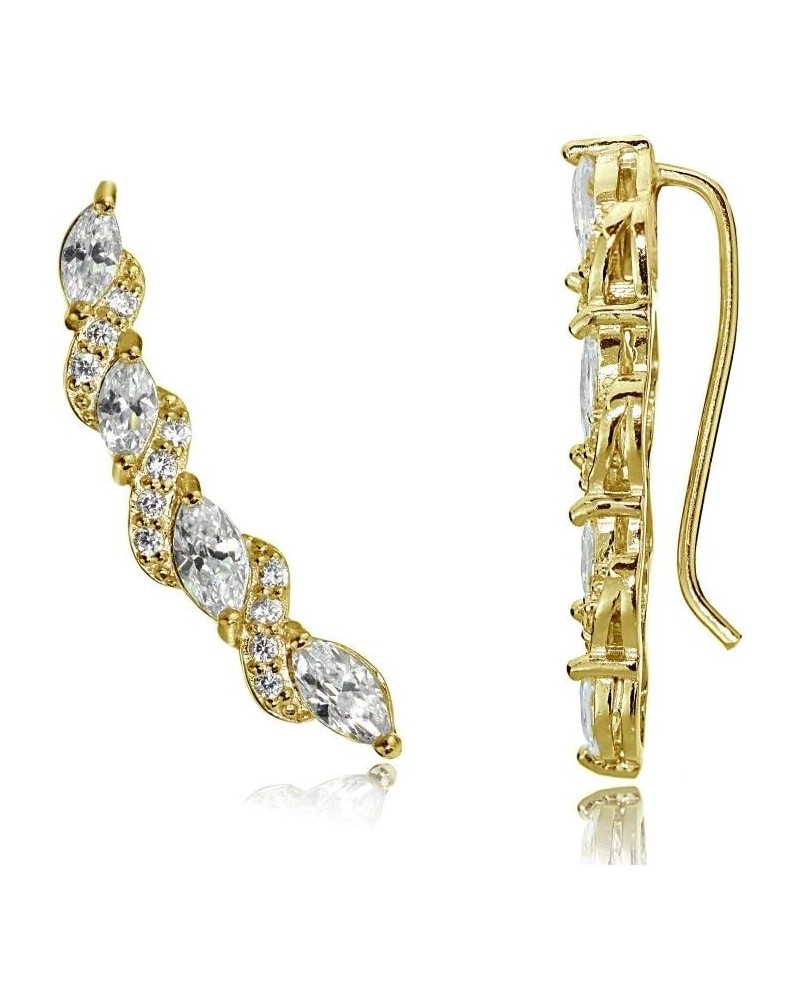 Sterling Silver Cubic Zirconia Twist Crawler Climber Hook Earrings Gold Flash Silver $14.00 Earrings