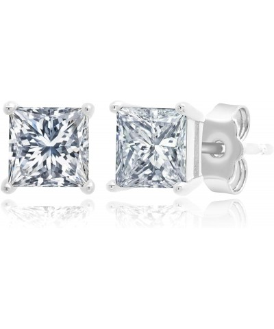 Plated Sterling Silver Cubic Zirconia Stud Earrings (Round & Princess) PRINCESS | WHITE | 5MM $8.26 Earrings