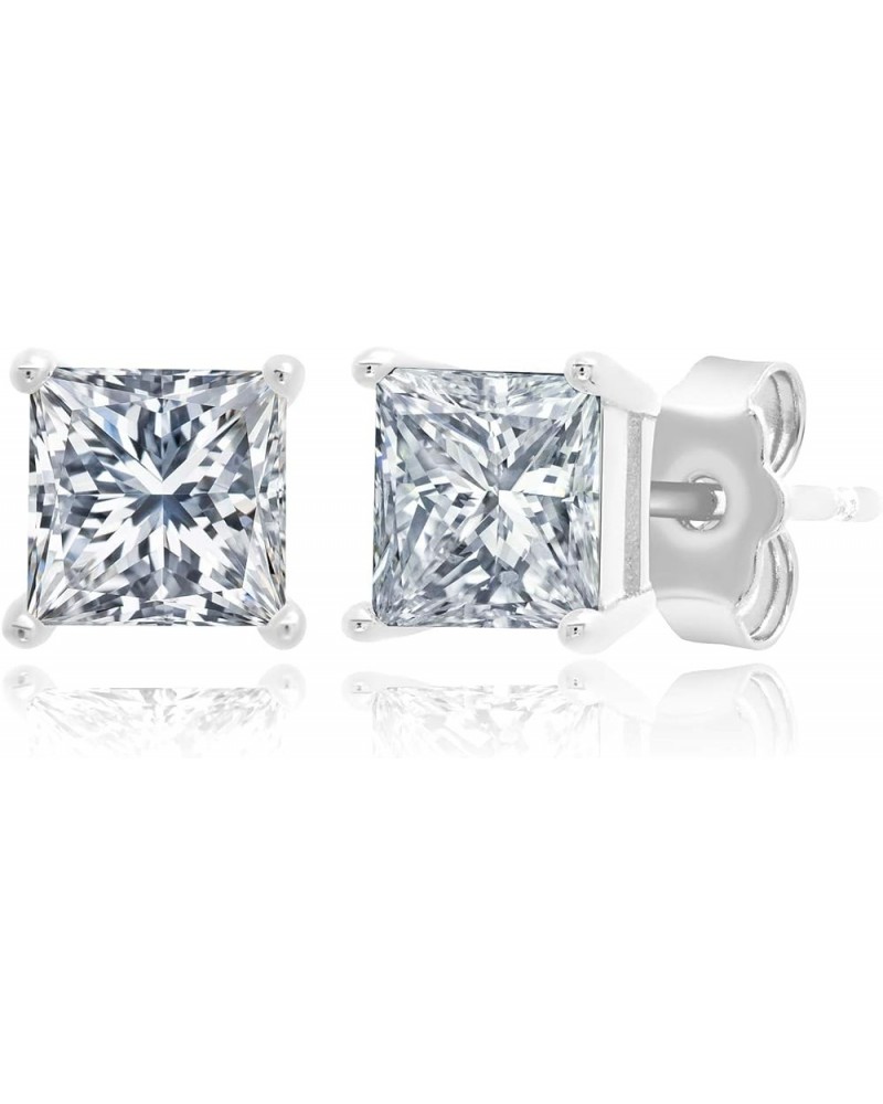 Plated Sterling Silver Cubic Zirconia Stud Earrings (Round & Princess) PRINCESS | WHITE | 5MM $8.26 Earrings