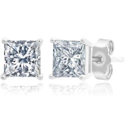 Plated Sterling Silver Cubic Zirconia Stud Earrings (Round & Princess) PRINCESS | WHITE | 5MM $8.26 Earrings