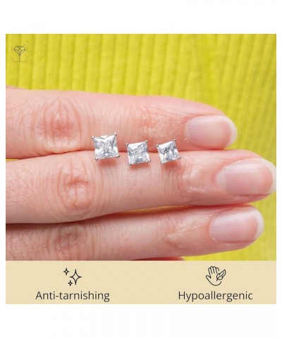 Plated Sterling Silver Cubic Zirconia Stud Earrings (Round & Princess) PRINCESS | WHITE | 5MM $8.26 Earrings