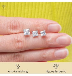 Plated Sterling Silver Cubic Zirconia Stud Earrings (Round & Princess) PRINCESS | WHITE | 5MM $8.26 Earrings