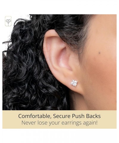 Plated Sterling Silver Cubic Zirconia Stud Earrings (Round & Princess) PRINCESS | WHITE | 5MM $8.26 Earrings