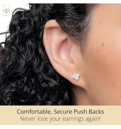 Plated Sterling Silver Cubic Zirconia Stud Earrings (Round & Princess) PRINCESS | WHITE | 5MM $8.26 Earrings