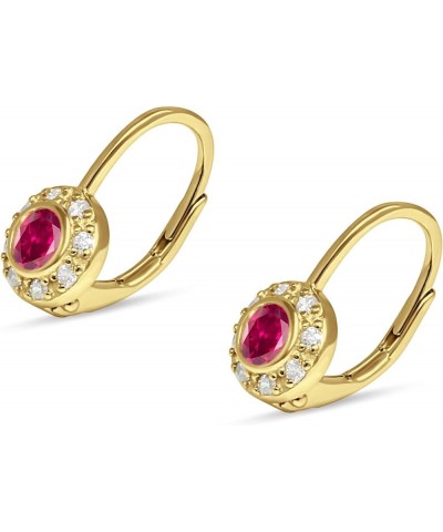 Unique Round Halo Dainty Statement Leverback Hoop Earring For Women Cubic Zirconia 925 Sterling Silver Simulated Ruby CZ Yell...