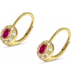 Unique Round Halo Dainty Statement Leverback Hoop Earring For Women Cubic Zirconia 925 Sterling Silver Simulated Ruby CZ Yell...