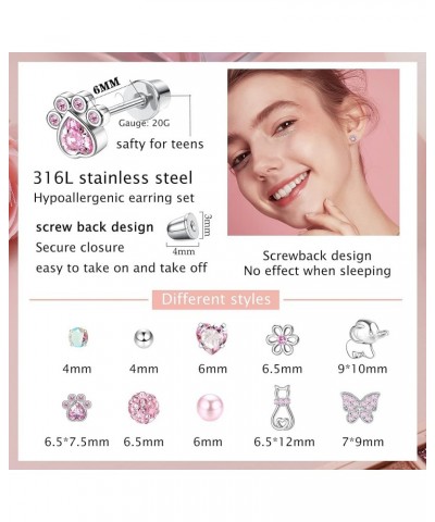 Screw Back Hypoallergenic Earrings for Women Girls Cute Pink Colorful Surgical Steel Screwback Stud Earrings Set Fit Mom Daut...