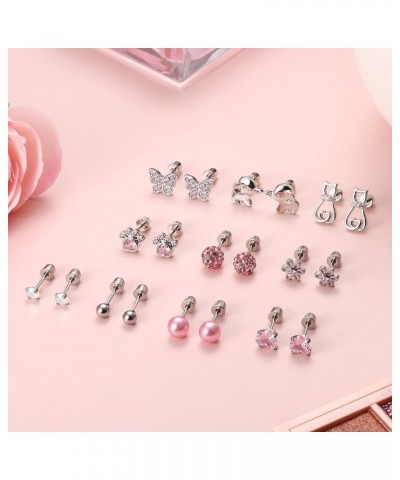 Screw Back Hypoallergenic Earrings for Women Girls Cute Pink Colorful Surgical Steel Screwback Stud Earrings Set Fit Mom Daut...