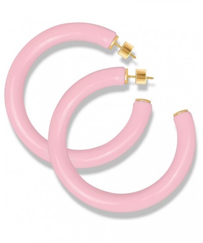 Yellow Gold Plated Sterling Silver Color Resin Chunky Open Hoop Earrings for Women 57MM (2.24") Diameter Pink - Pastel ( Glos...