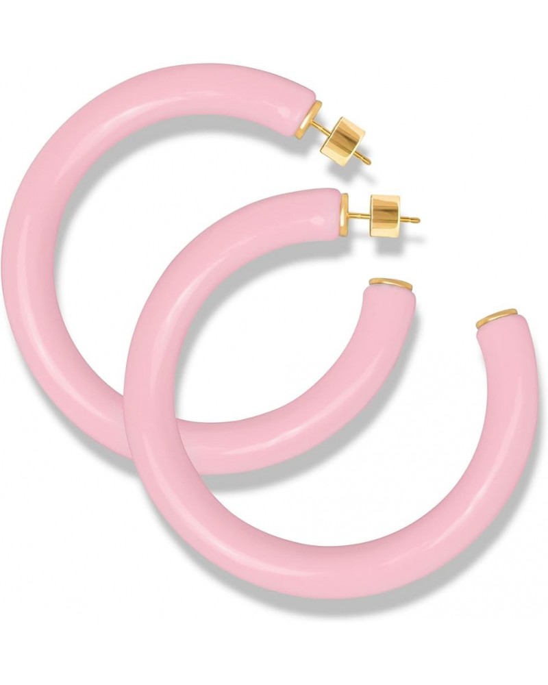 Yellow Gold Plated Sterling Silver Color Resin Chunky Open Hoop Earrings for Women 57MM (2.24") Diameter Pink - Pastel ( Glos...