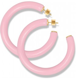 Yellow Gold Plated Sterling Silver Color Resin Chunky Open Hoop Earrings for Women 57MM (2.24") Diameter Pink - Pastel ( Glos...