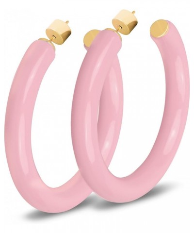 Yellow Gold Plated Sterling Silver Color Resin Chunky Open Hoop Earrings for Women 57MM (2.24") Diameter Pink - Pastel ( Glos...