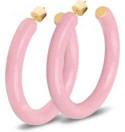 Yellow Gold Plated Sterling Silver Color Resin Chunky Open Hoop Earrings for Women 57MM (2.24") Diameter Pink - Pastel ( Glos...