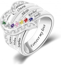 Her Gift Personalized Mother Rings with 1-8 Birthstones Heart Family Ring Custom Engraved Name Ring for Mom Women Grandma Wif...