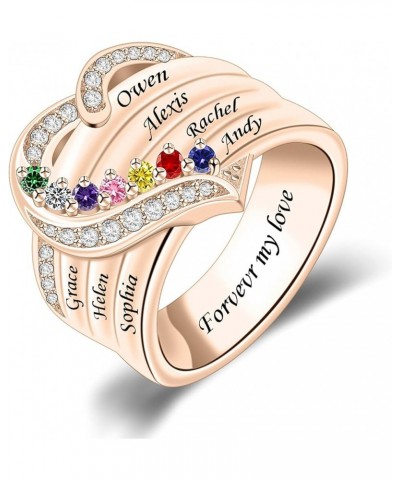 Her Gift Personalized Mother Rings with 1-8 Birthstones Heart Family Ring Custom Engraved Name Ring for Mom Women Grandma Wif...