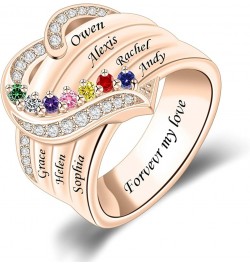 Her Gift Personalized Mother Rings with 1-8 Birthstones Heart Family Ring Custom Engraved Name Ring for Mom Women Grandma Wif...