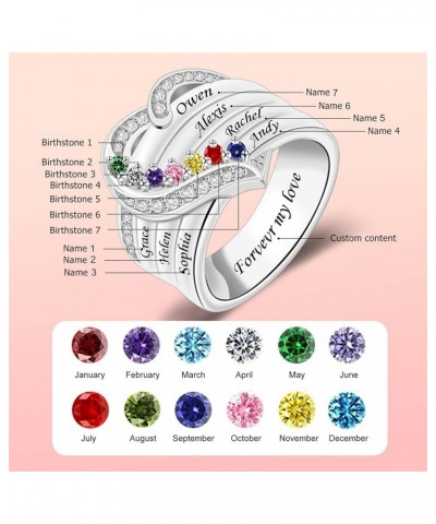 Her Gift Personalized Mother Rings with 1-8 Birthstones Heart Family Ring Custom Engraved Name Ring for Mom Women Grandma Wif...