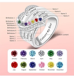 Her Gift Personalized Mother Rings with 1-8 Birthstones Heart Family Ring Custom Engraved Name Ring for Mom Women Grandma Wif...