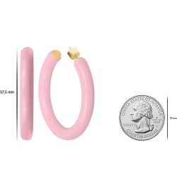 Yellow Gold Plated Sterling Silver Color Resin Chunky Open Hoop Earrings for Women 57MM (2.24") Diameter Pink - Pastel ( Glos...