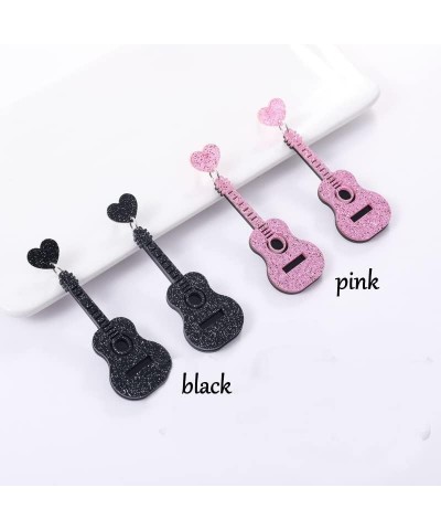 Acrylic Classical Guitar Dangle Earrings Vintage Punk Renaissance Music Guitar Violin Long Drop Earrings Black $5.86 Earrings