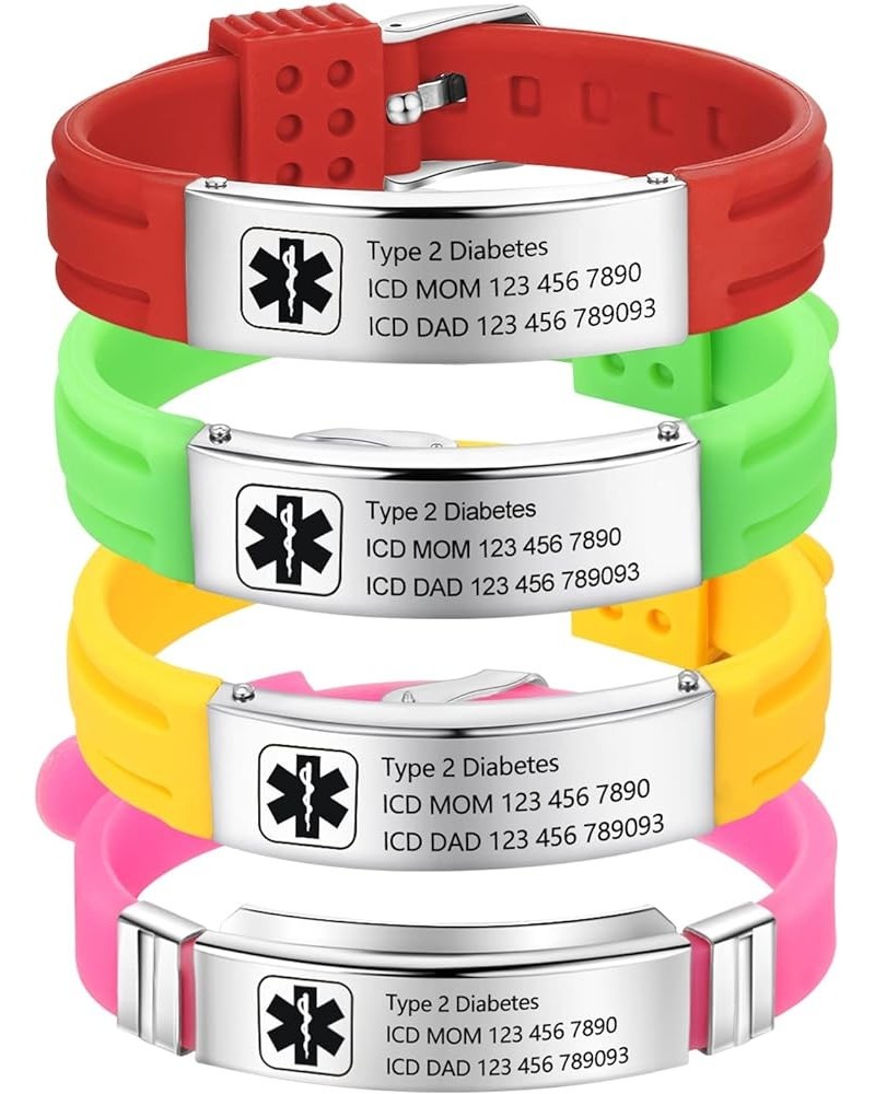 Personalized Bracelet Silicone Medical Bracelets Adjustable Sport Emergency ID Bracelets Free Engraving 9 Inches Waterproof I...