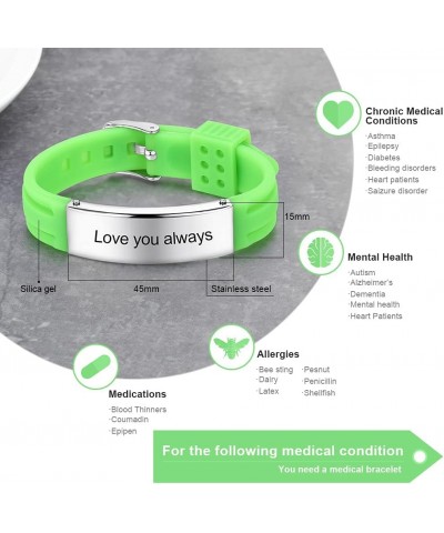 Personalized Bracelet Silicone Medical Bracelets Adjustable Sport Emergency ID Bracelets Free Engraving 9 Inches Waterproof I...