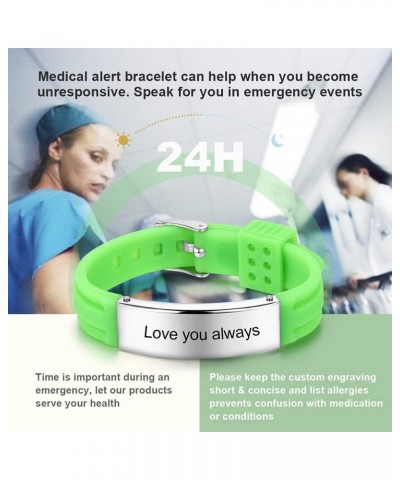 Personalized Bracelet Silicone Medical Bracelets Adjustable Sport Emergency ID Bracelets Free Engraving 9 Inches Waterproof I...