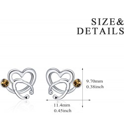 Nurse Earrings 925 Sterling Silver Stethoscope Studs Earrings Simulated 12 Months Birthstone Crystal from Austria, Graduation...