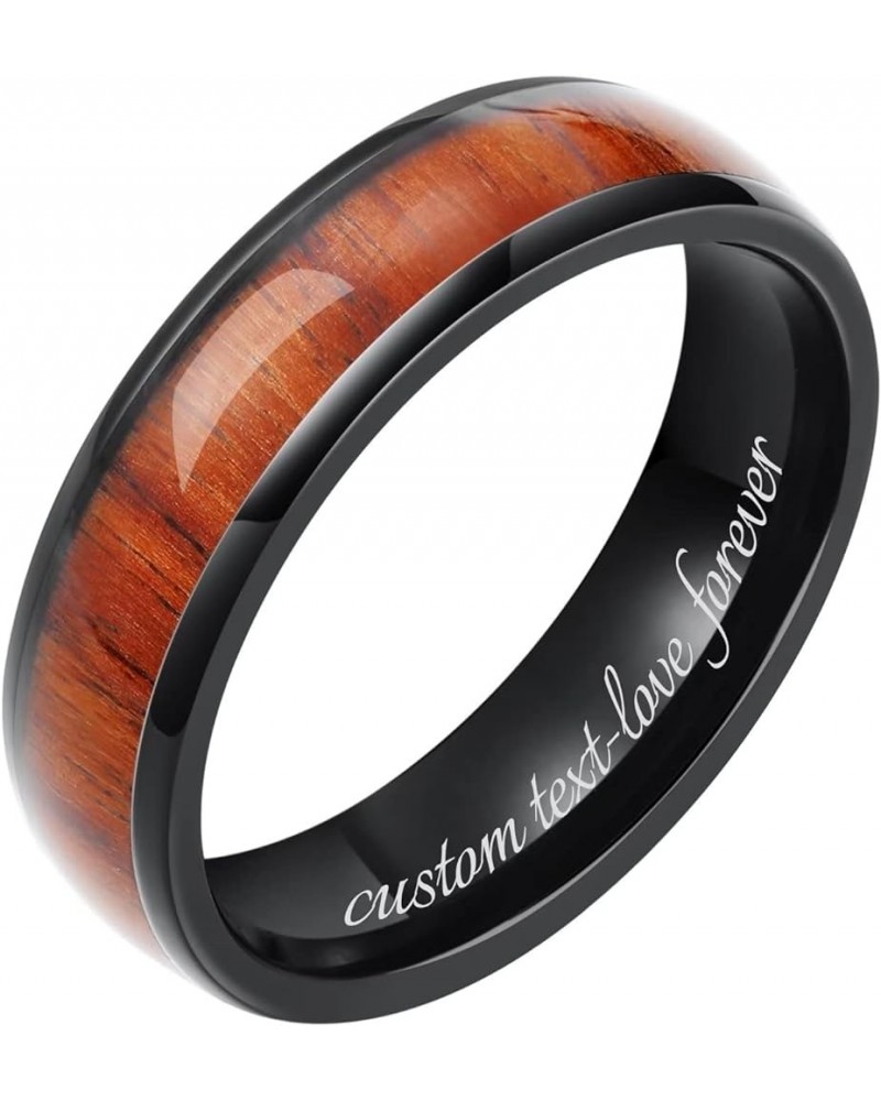 4mm 6mm 8mm Black Tungsten Wedding Ring Domed with Real Koa Wood Inlay Black 8mm-custom $10.40 Rings