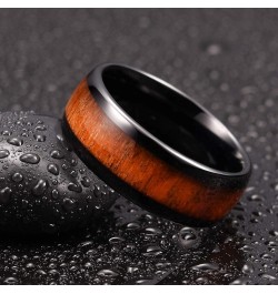 4mm 6mm 8mm Black Tungsten Wedding Ring Domed with Real Koa Wood Inlay Black 8mm-custom $10.40 Rings