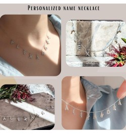 925 Silver Sparkle Letter Dangle Personalized Name Necklace with Diamond, Jewelry Custom Letter Necklace Mothers Day Gift, Gi...