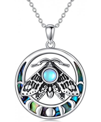 Moonstone Necklace for Women Moth Pendant Witchy Jewelry Goth Moth and The Moon Abalone Shell Moth $18.92 Necklaces